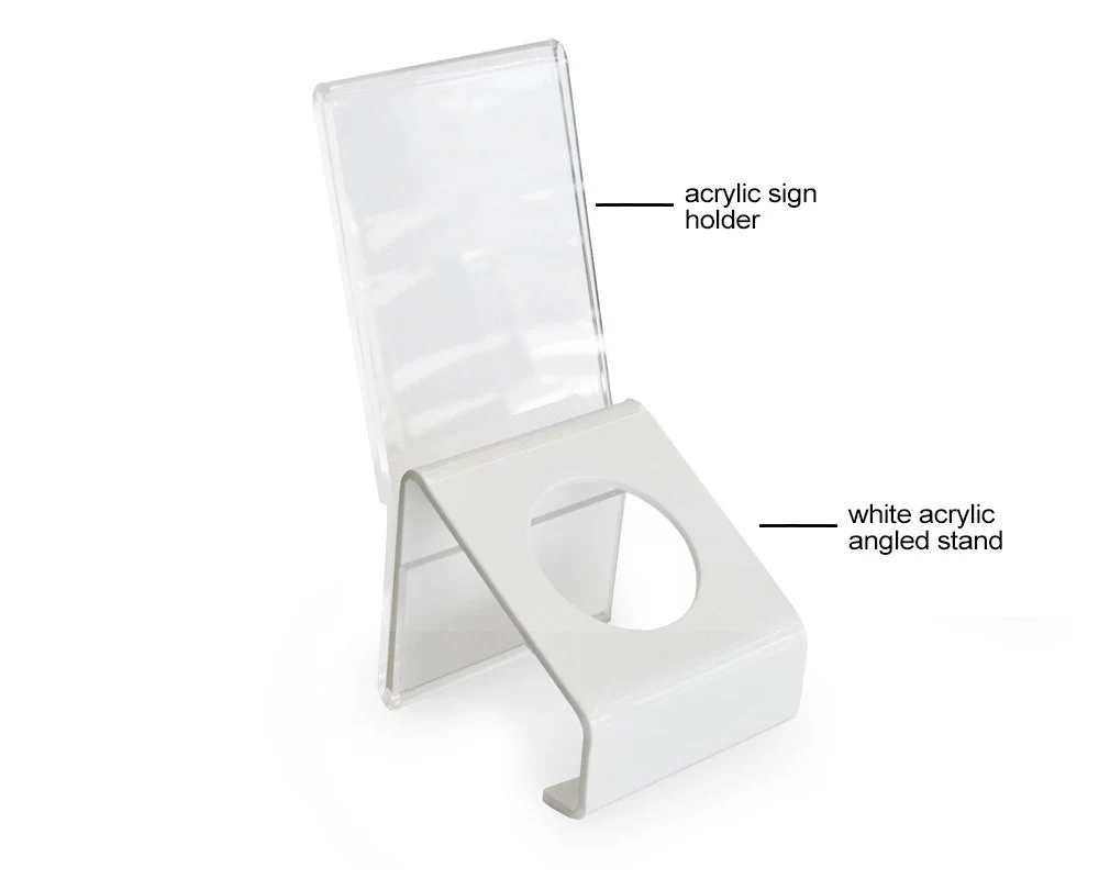 Angled Stand For Aroma Orb™ | White Acrylic | Optional Sign Holder - Image 4