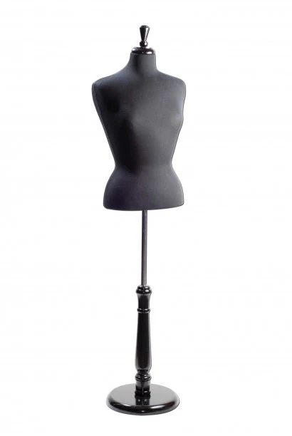 Female Blouse Form | Black Torso | Adjustable Tall Wooden Base | Dressmaker Mannequin