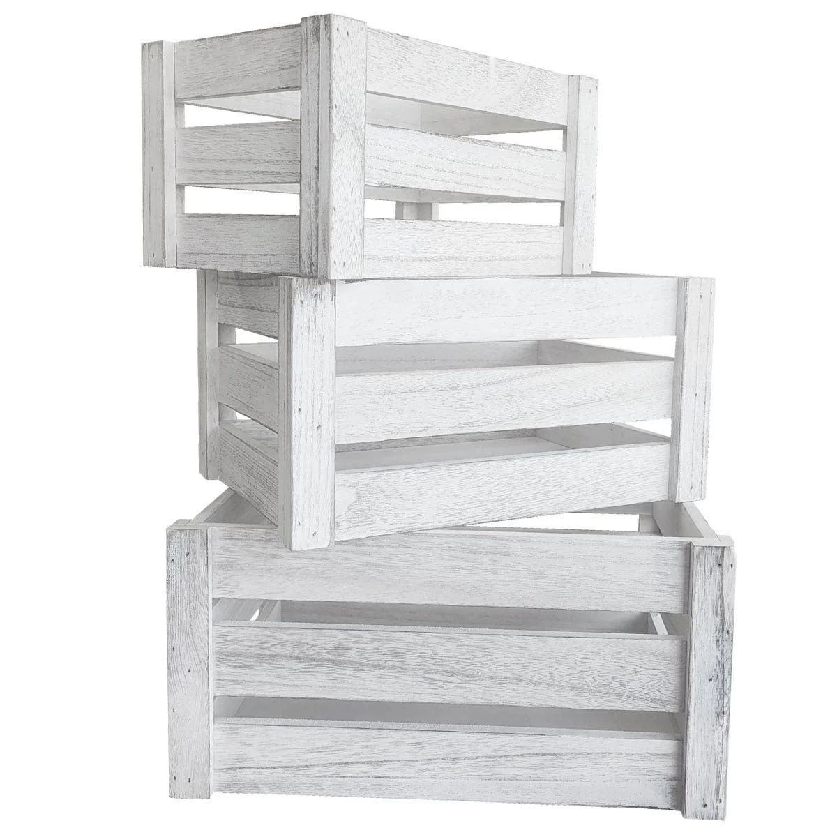 Nesting Wooden Display Crates | White Washed |Set of 3 - Image 2
