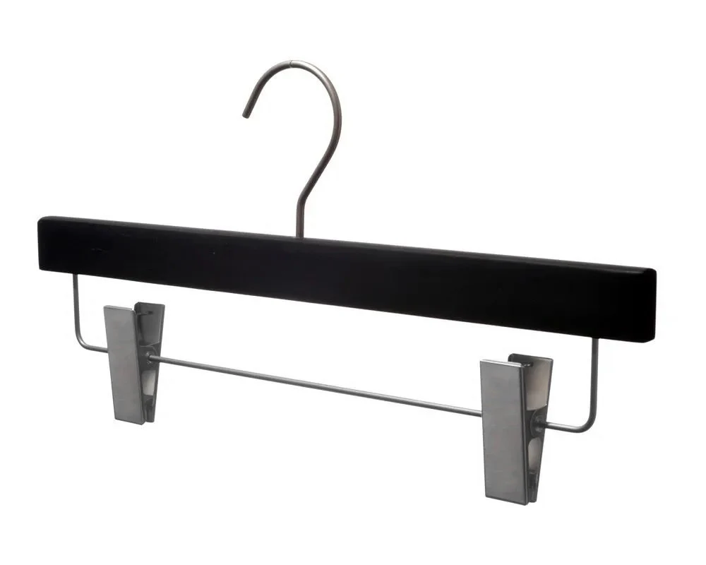 Wooden Pant Hanger | Black | 14" | Rubberized Coating - Image 3