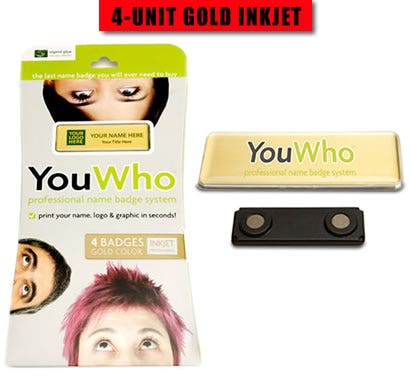 YouWho 4-Unit Professional Name Badge Kit (Gold/Inkjet)